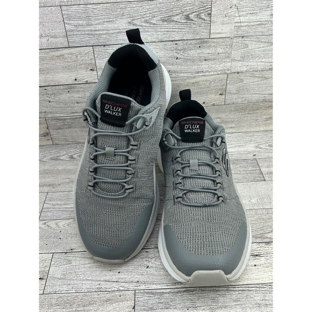 Skechers D'Lux Walker Men Grey Black Walking Shoes 232045WW Size 8 Extra Wide
